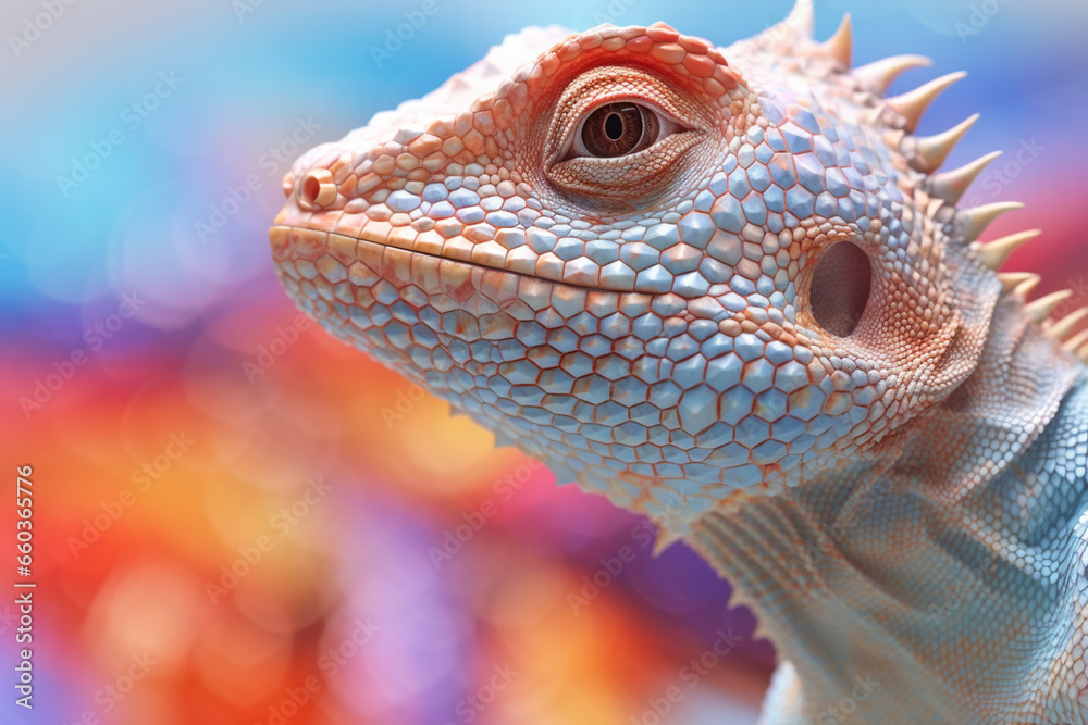 Poster a pastel-colored geometric-style lizard artwork with intricate geometric shapes and soft pastel hues