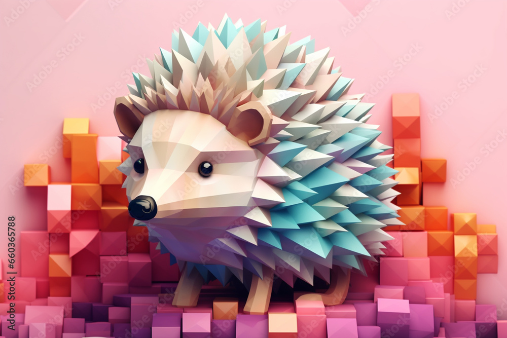 Wall mural a pastel-colored geometric-style hedgehog artwork with intricate geometric shapes and soft pastel hu