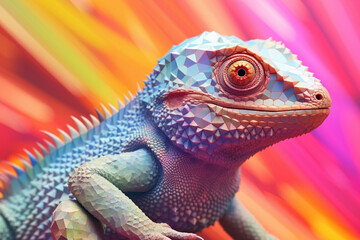 Obraz premium A pastel-colored geometric-style Lizard artwork with intricate geometric shapes and soft pastel hues, showcasing the beauty of nature in a modern design. 