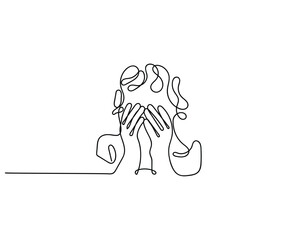 Line art vector of old woman. Elderly mental health art. Mental health awareness concept. mental health line art