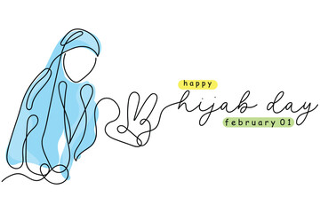 line art vector of an asian girl in hijab. Muslim girl vector. hijab day art . happy hijab day to al hijabi