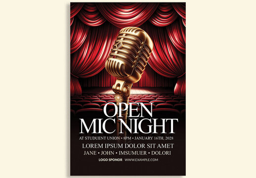 Open Mic Night Flyer Layout for Comedy Show Events