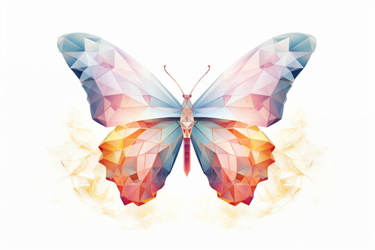 A pastel-colored geometric-style Butterflies artwork with intricate geometric shapes and soft pastel hues, showcasing the beauty of nature in a modern design. 