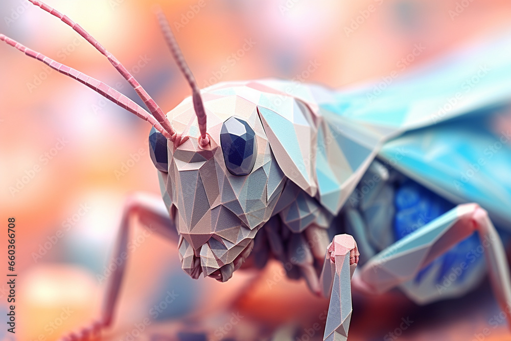 Aufkleber a pastel-colored geometric-style grasshoppers artwork with intricate geometric shapes and soft paste