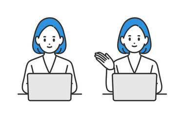 Fototapeta premium パソコンを見る･案内のポーズをするビジネスパーソン女性のセット【人物ベクターイラスト素材】