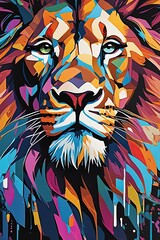 a painting on the canvas of a lion face