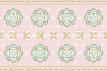 Sweet pastel color flower ethnic pattern design for background or wallpaper seamless pattern. Design for fabric, curtain, background, carpet, wallpaper, clothing, wrapping, Vector illustration