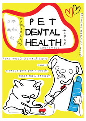 Line art of pets dental health. Pets poster. They need dental care too.