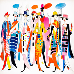 Fototapeta na wymiar This fashion illustration showcases a modern cubist style that is both trendy and unique. With bold lines and abstract shapes, this artwork is sure to make a