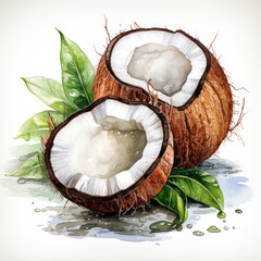 watercolor Coconut clipart, Generative Ai