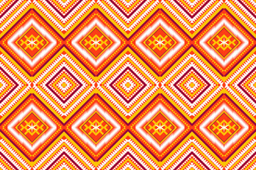 seamless pattern design geometric square triangle circle tribal fabric indian turkish african popular wave ethnic vactor Yellow, orange, white, dark red design for textile print wallpaper