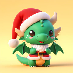 Cute green dragon Santa Clause peacemaker, Generated AI