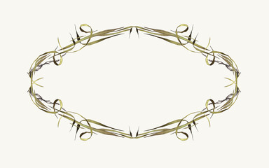 Dry grass. Horizontal oval frame for text made of herbs. Watercolor illustration on an autumn forest theme. In rustic style. For background design, textile, invitations, banner