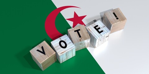 Algeria - vote cube words and national flag - election concept - 3D illustration