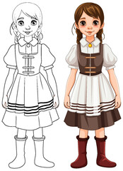 Outline of Woman in German Bavarian Outfit