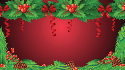Festive Green and Red Christmas Background with Holly
