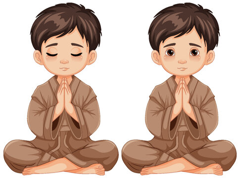 Boy Praying with Open and Closed Eyes