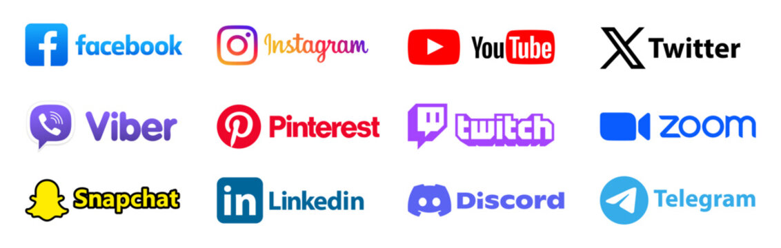 Set of Social media icon:Facebook,Instagram, Snapchat, Twitter x, Youtube,Telegram,linkedin