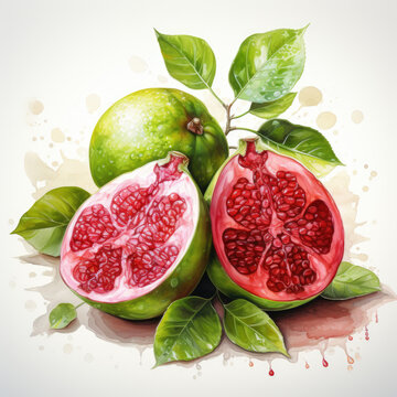 watercolor Guava Teaclipart, Generative Ai