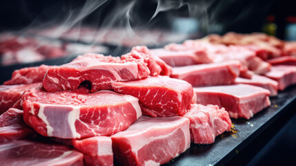 Sliced raw pork meat. - obrazy, fototapety, plakaty