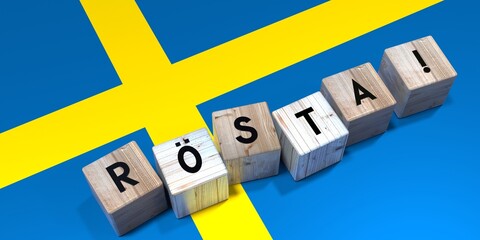 Sweden - vote cube words and national flag - election concept - 3D illustration