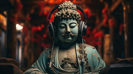 Hohhot Buddha statue with earphones, Inner Mongolia autonomous region, China.