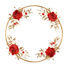 watercolor red rose round frame clipart