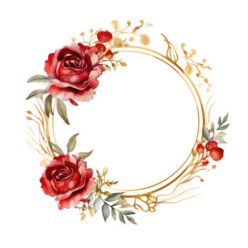 watercolor red rose round frame clipart
