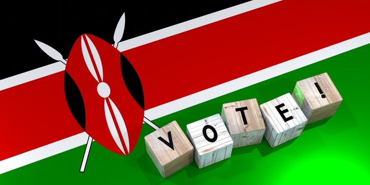 Kenya - vote cube words and national flag - election concept - 3D illustration