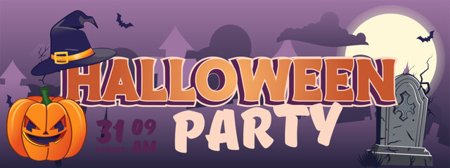 Fototapeta premium Cartoon screensaver for a website, Halloween banner with cute characters.