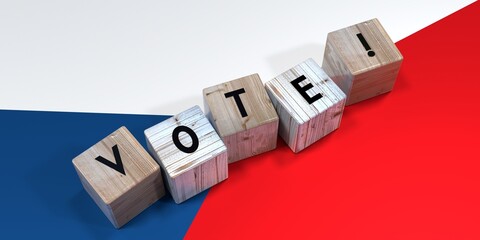 Czech Republic - vote cube words and national flag - election concept - 3D illustration