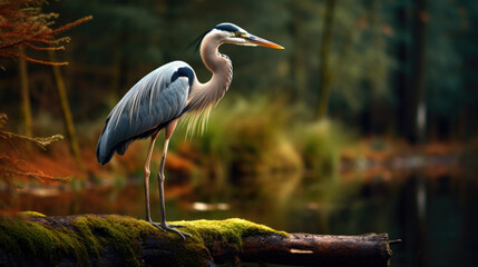 The grey heron is a long-legged predatory wading bird of the heron family, Ardeidae, native throughout temperate Europe and Asia and also parts of Africa. - obrazy, fototapety, plakaty