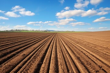 Fototapeta na wymiar Spring Agriculture: Preparing Plowed Fields for Planting