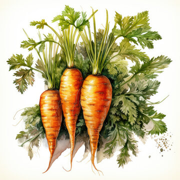 watercolor Carrot clipart, Generative Ai