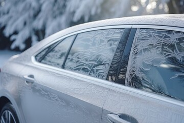 Winter's Grip: Silver Car Encased in Frost