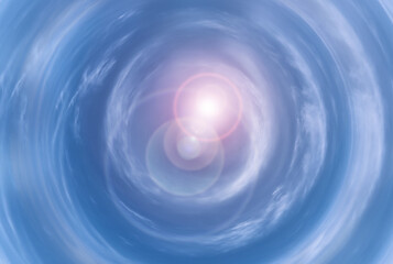 Tunnel from clouds background texture watercolor fairy-tale design unusual colorful