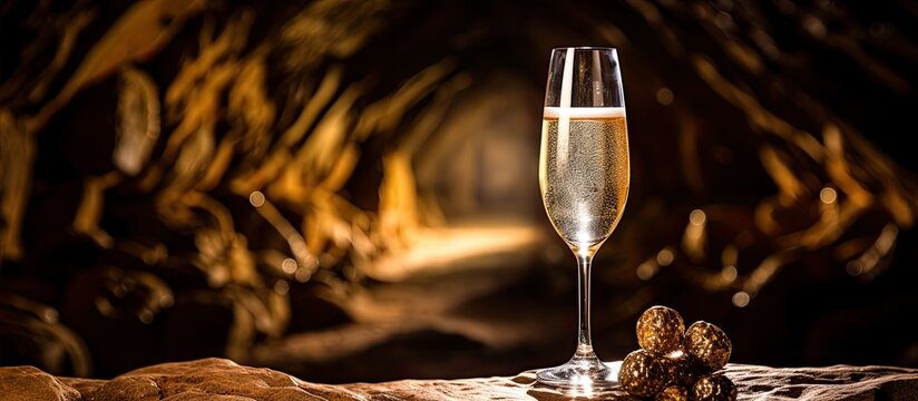 Tasting premium sparkling wine from Cramant Champagne France With copyspace for text
