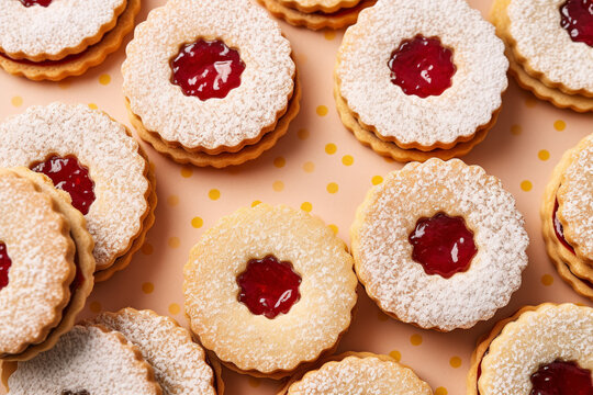 Traditional Linzer Christmas cookies with shortcrust pastry and jam filling