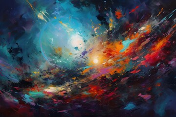 Obraz na płótnie Canvas vibrant visual of artistic brush strokes depicting outer space and cosmos. Generative AI