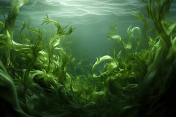 Fototapeta na wymiar green algae seaweed underwater background