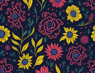 Fototapeta na wymiar A mesmerizing display of abstract floral patterns created using vector graphics. The artwork combines the beauty of nature with its intricate floral elements and the expressive freedom of abstraction