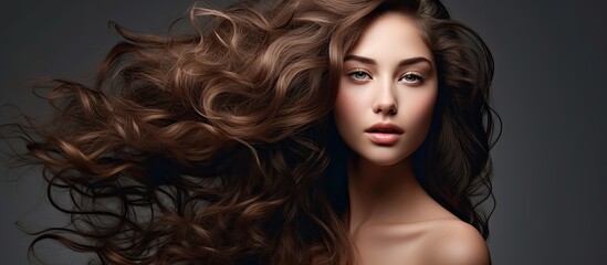 Fototapeta premium Stunning brunette with curly hair With copyspace for text