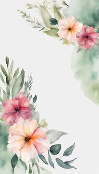  Floral boarder frame with white copy space background water color style