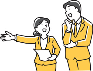 案内する女性と聞く男性