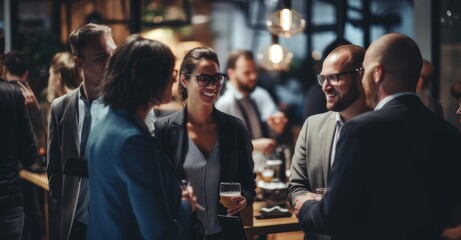 Professionals forging connections at a business networking event - obrazy, fototapety, plakaty