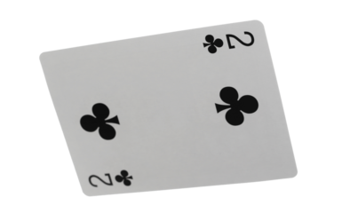 Flying playing card for poker and gambling, two club isolated on white, clipping path
