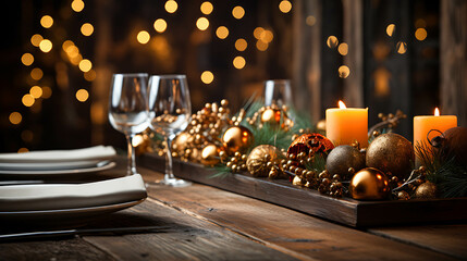 Fototapeta na wymiar Christmas table arrangement with different decorations.