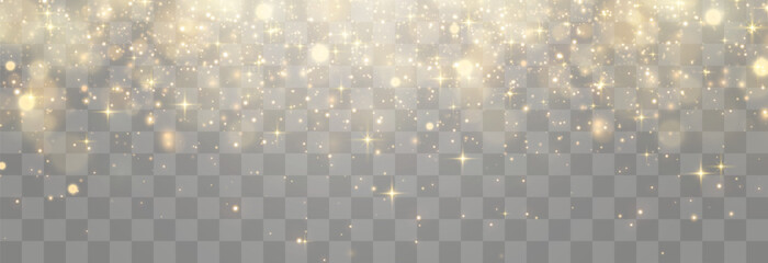Bokeh lights effect isolated on png background. Soft blured bokeh and dusty shine lights. Festive golden luminous background. Vector Christmas concept isolated on transparent background © Leonid