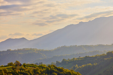 Mountain landscape from the rural areas of the Carpathian mountains in Romania.