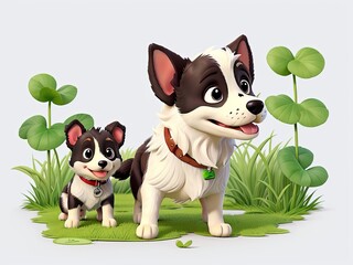 Free A Playful Illustration Adorable Cartoon Dog in Vibrant Green, Generative AI